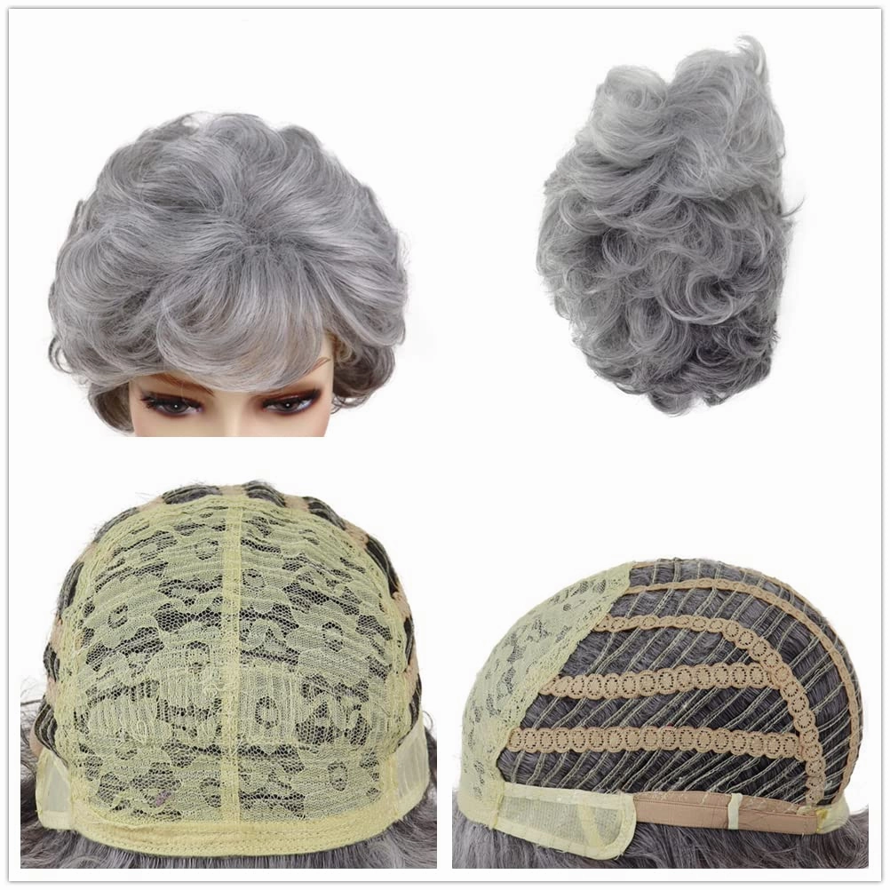 GNIMEGIL 60s Wig Ombre Grey Short Curly Hair Wigs for Women Old Lady Costume Synthetic Hair Wig Gifts for Grandma Wig Halloween