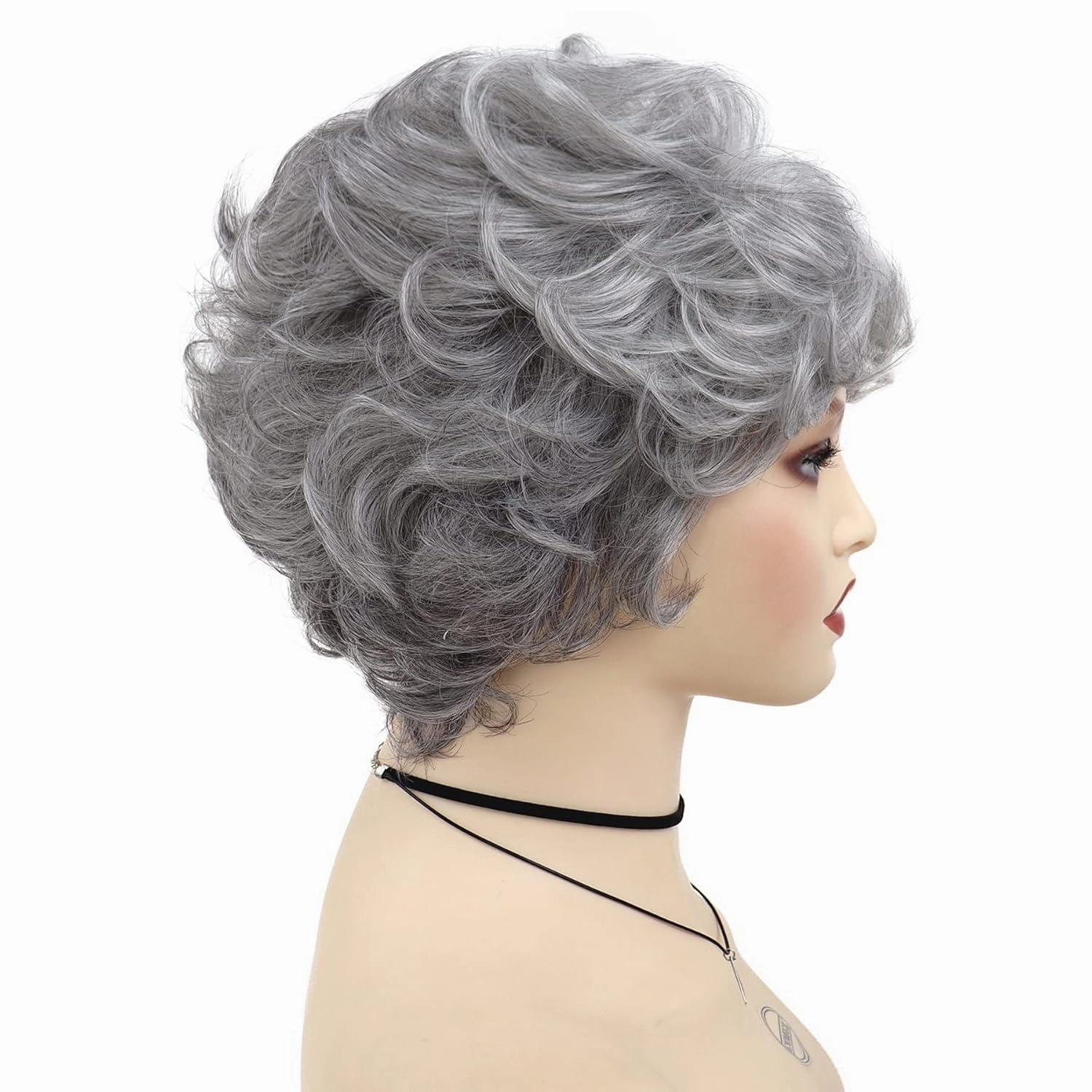 GNIMEGIL 60s Wig Ombre Grey Short Curly Hair Wigs for Women Old Lady Costume Synthetic Hair Wig Gifts for Grandma Wig Halloween