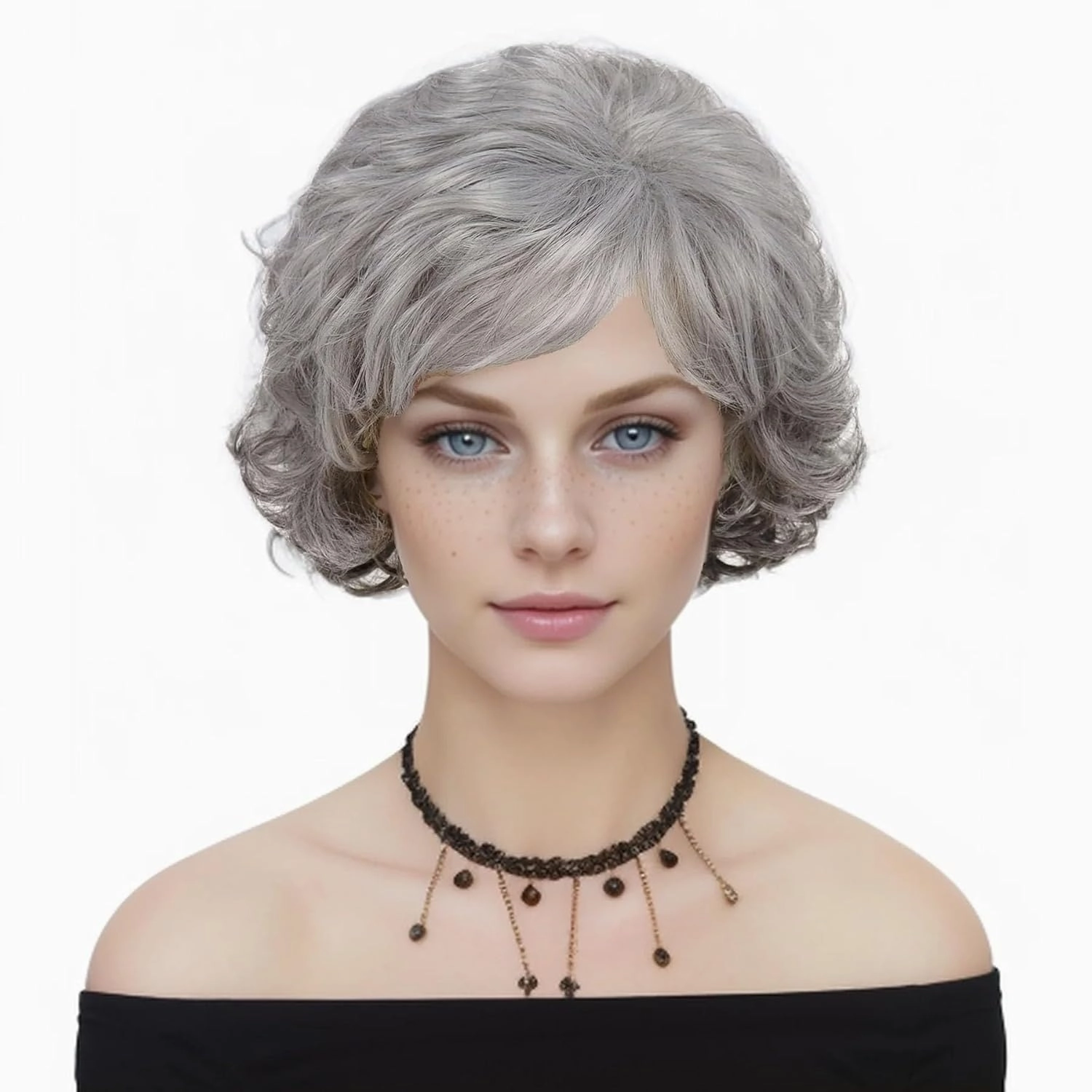 GNIMEGIL 60s Wig Ombre Grey Short Curly Hair Wigs for Women Old Lady Costume Synthetic Hair Wig Gifts for Grandma Wig Halloween