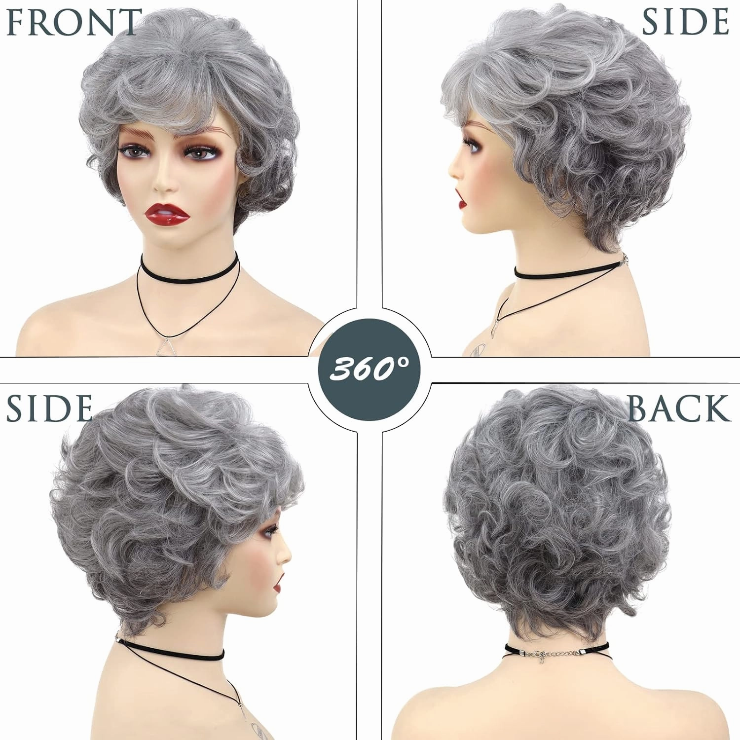 GNIMEGIL 60s Wig Ombre Grey Short Curly Hair Wigs for Women Old Lady Costume Synthetic Hair Wig Gifts for Grandma Wig Halloween