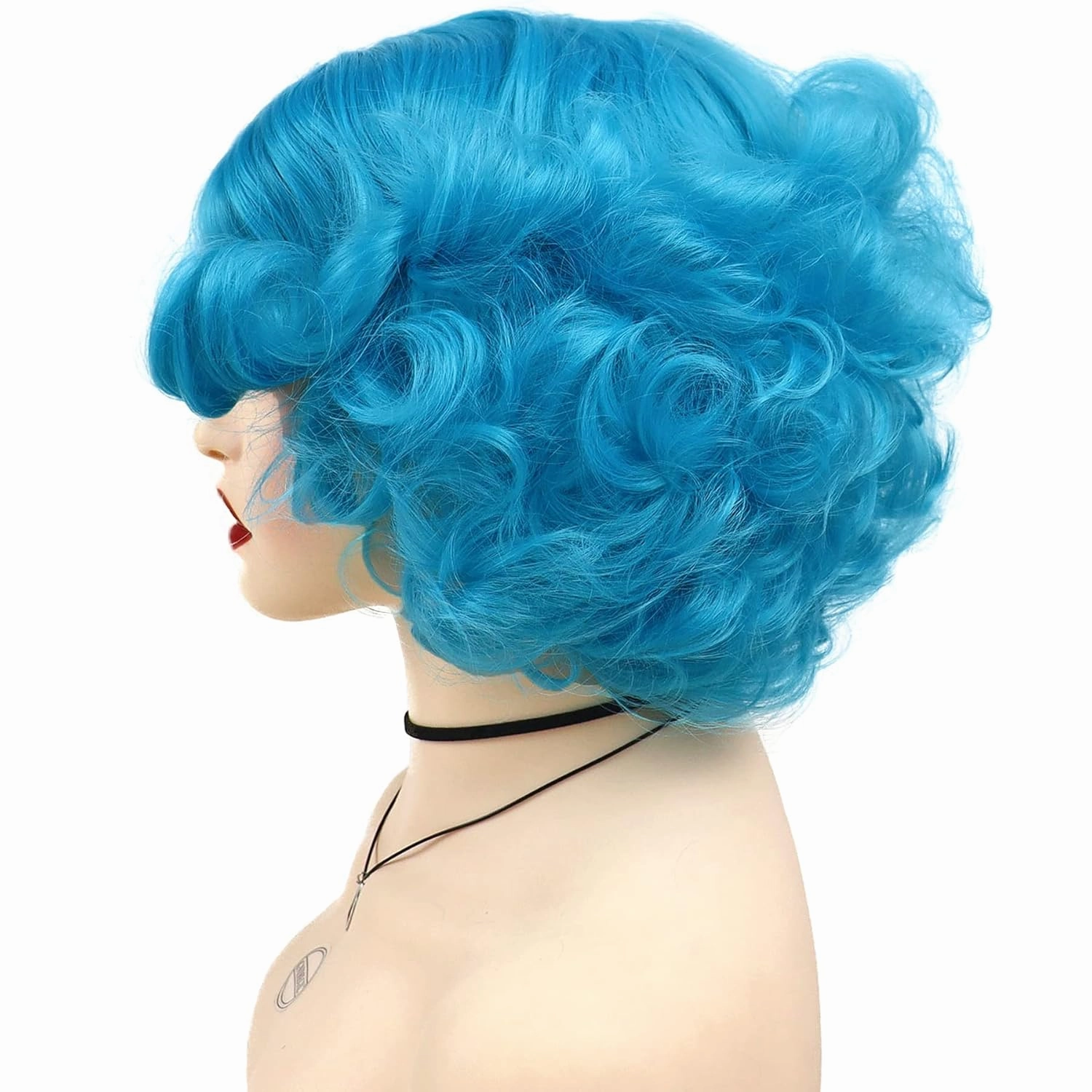 GNIMEGIL Blue Big Short Curly Wigs for Women Layered Wavy Bob Wig Cosplay Carnival Party Costume Synthetic Halloween Wigs