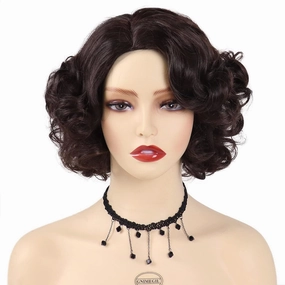 GNIMEGIL Fluffy Curly Wig 12 inch Short Brown Hair Wigs for Women Natural Heat Resistant Synthetic Wig Carnival Party Halloween Costume for Women Layered Wavy Wigs