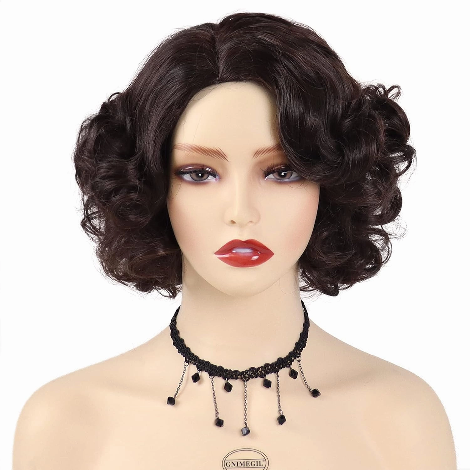 GNIMEGIL Fluffy Curly Wig 12 inch Short Brown Hair Wigs for Women Natural Heat Resistant Synthetic Wig Carnival Party Halloween Costume for Women Layered Wavy Wigs