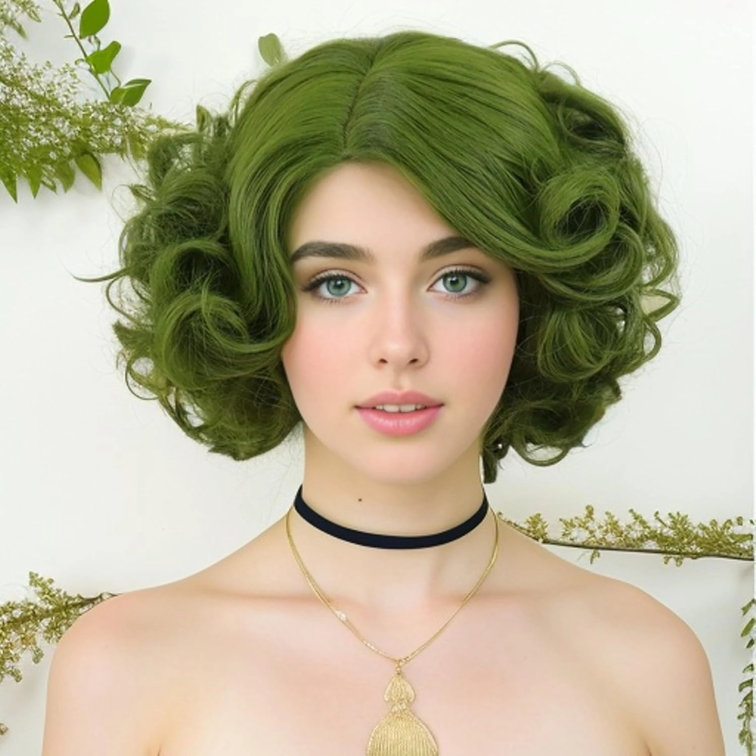GNIMEGIL Short Olive Green Fluffy Curly Wavy Layered Wigs for Women Anime Cosplay Party Costume Synthetic Wigs Lady