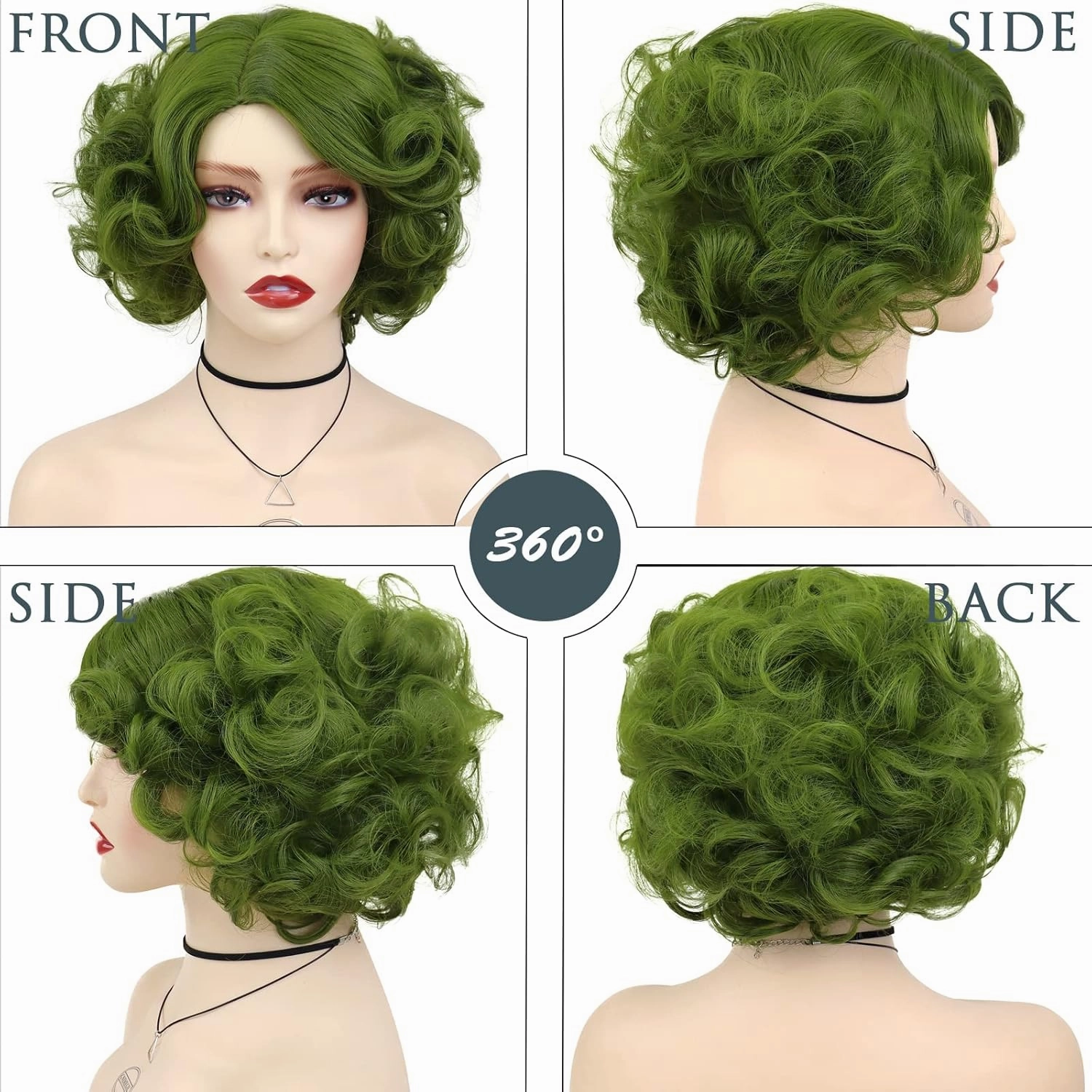 GNIMEGIL Short Olive Green Fluffy Curly Wavy Layered Wigs for Women Anime Cosplay Party Costume Synthetic Wigs Lady
