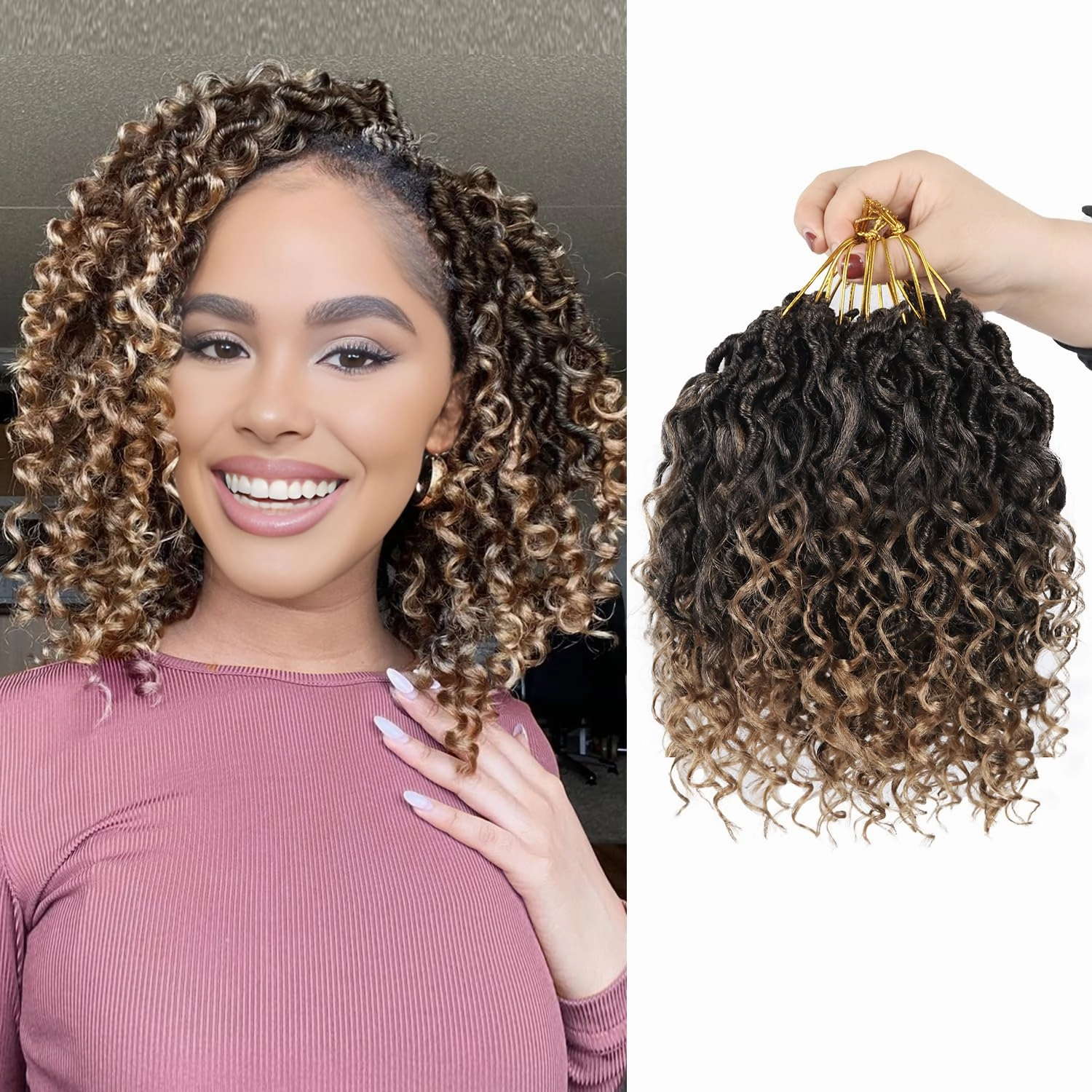 Goddess Locs Crochet Hair,8 Inch 9 Packs Faux Locs Synthetic Crochet Hair for Black Women, Boho Style Pre looped crochet Locs with Curly Ends