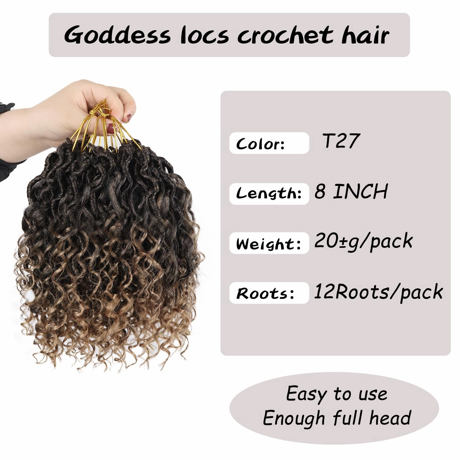 Goddess Locs Crochet Hair,8 Inch 9 Packs Faux Locs Synthetic Crochet Hair for Black Women, Boho Style Pre looped crochet Locs with Curly Ends