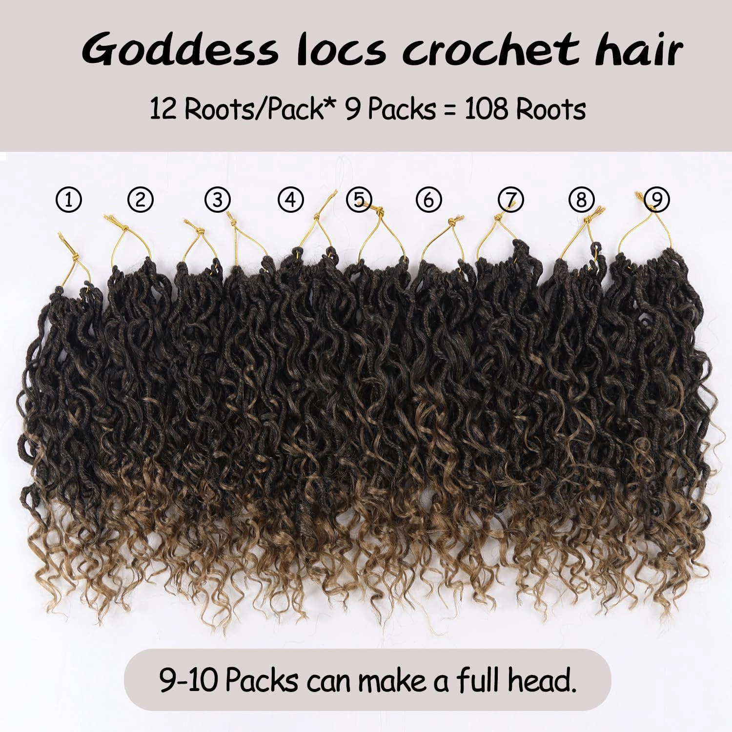 Goddess Locs Crochet Hair,8 Inch 9 Packs Faux Locs Synthetic Crochet Hair for Black Women, Boho Style Pre looped crochet Locs with Curly Ends