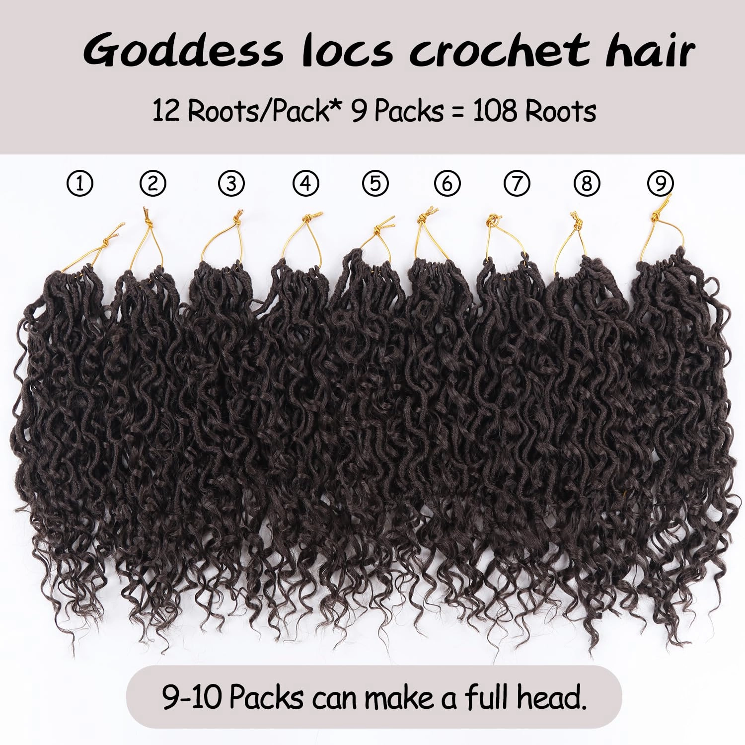 Goddess Locs Crochet Hair,8 Inch 9 Packs Faux Locs Synthetic Crochet Hair for Black Women, Boho Style Pre looped crochet Locs with Curly Ends