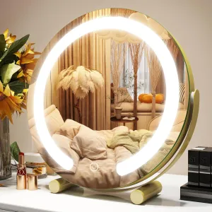 Gold Vanity Mirror, 12 Inch Makeup Mirror with Lights, Large Lighted Vanity Mirror, Light Up Mirror with Smart Touch 3 Colors Dimmable, Tabletop, 360° Rotation