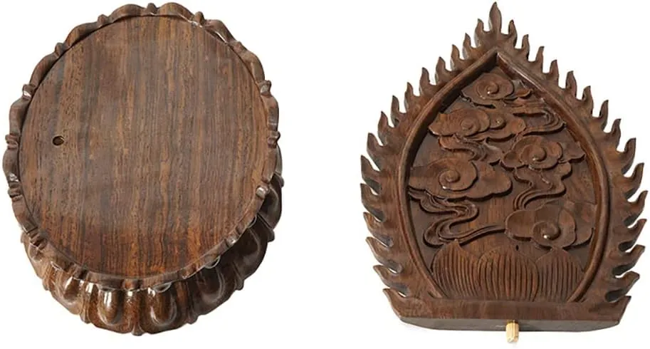 GOLDY&WENDY Oriental Furniture Display Stand Ebony Oval Lotus Backlit Base Wooden Hollow Carved Buddha Statue Guanyin Craft Ornament