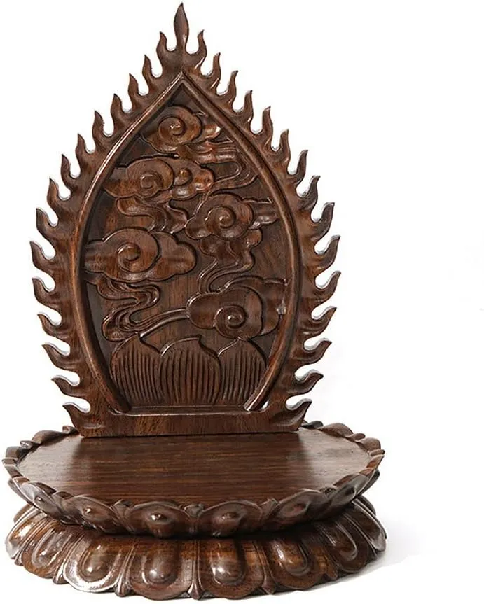 GOLDY&WENDY Oriental Furniture Display Stand Ebony Oval Lotus Backlit Base Wooden Hollow Carved Buddha Statue Guanyin Craft Ornament