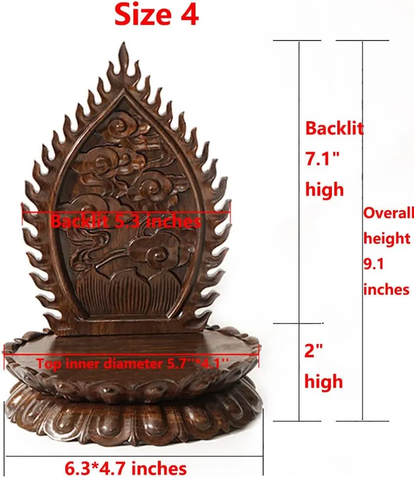 GOLDY&WENDY Oriental Furniture Display Stand Ebony Oval Lotus Backlit Base Wooden Hollow Carved Buddha Statue Guanyin Craft Ornament