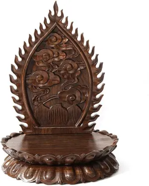 GOLDY&WENDY Oriental Furniture Display Stand Ebony Oval Lotus Backlit Base Wooden Hollow Carved Buddha Statue Guanyin Craft Ornament