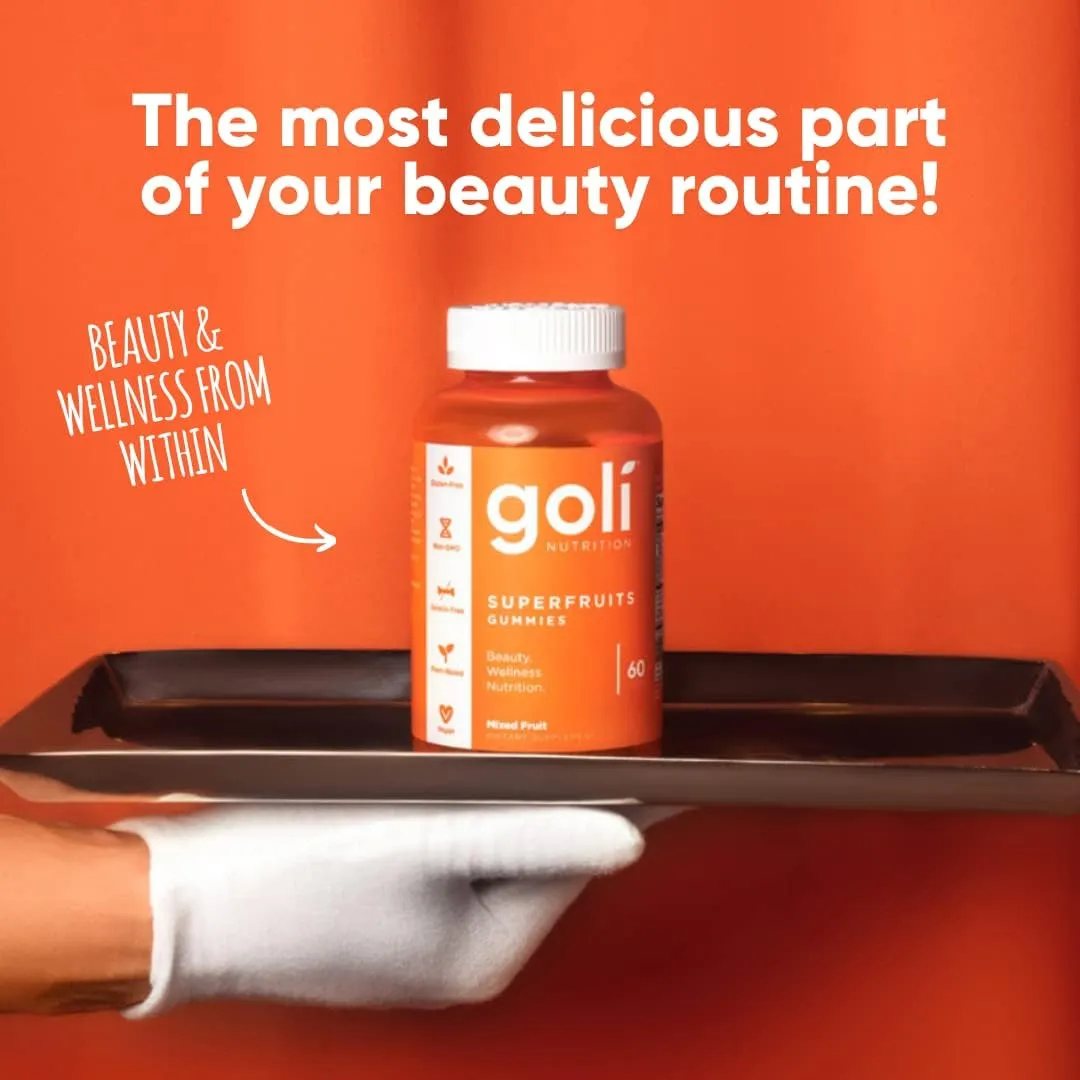 Goli Nutritional Supplement, SuperFruits Beauty Gummy Vitamin - 180 Count - Collagen-Promoting Ingredients - Mixed Fruit, Vegan, Plant-Based, Non-GMO, Gluten-Free & Gelatin Free
