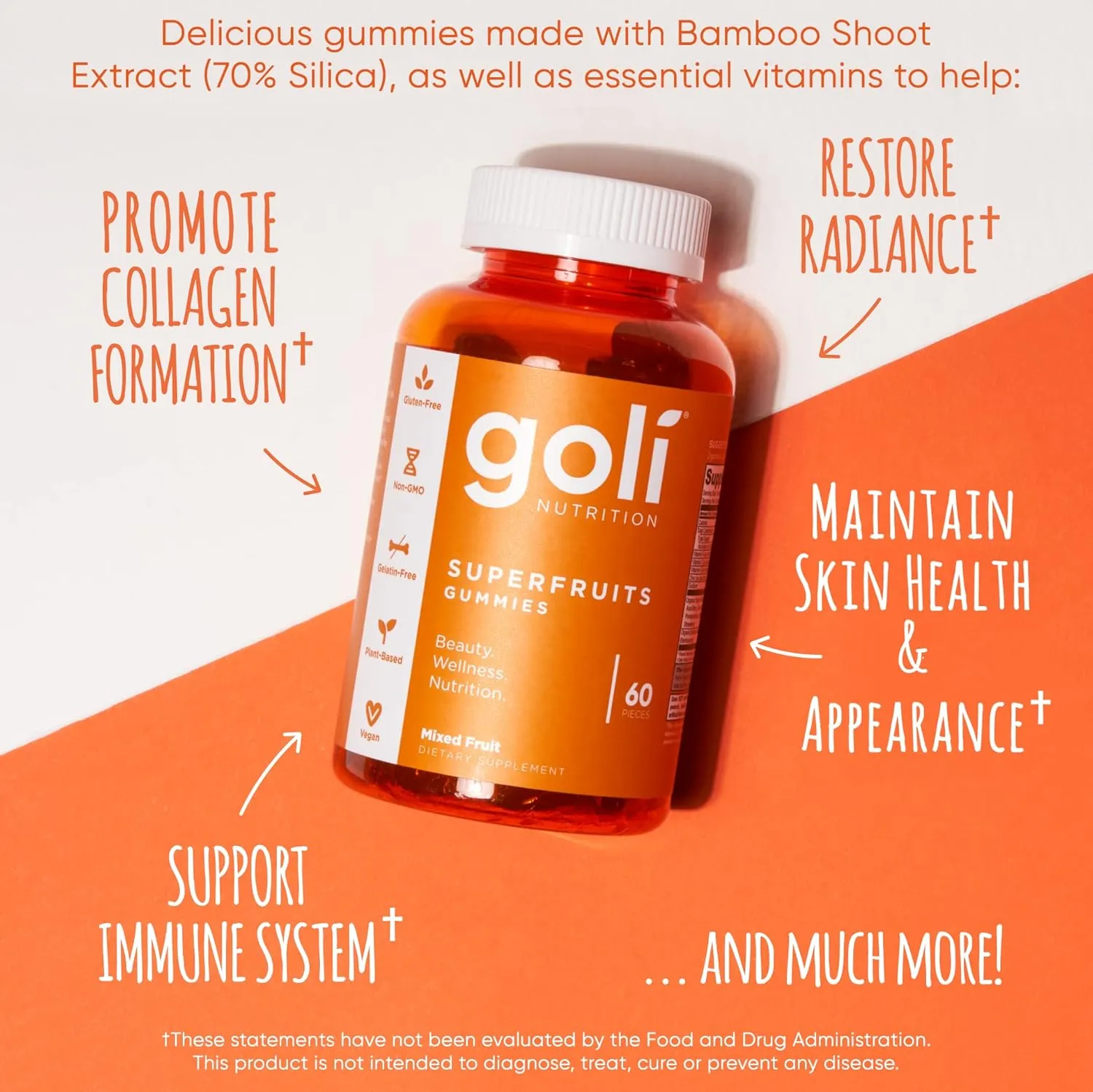 Goli Nutritional Supplement, SuperFruits Beauty Gummy Vitamin - 180 Count - Collagen-Promoting Ingredients - Mixed Fruit, Vegan, Plant-Based, Non-GMO, Gluten-Free & Gelatin Free