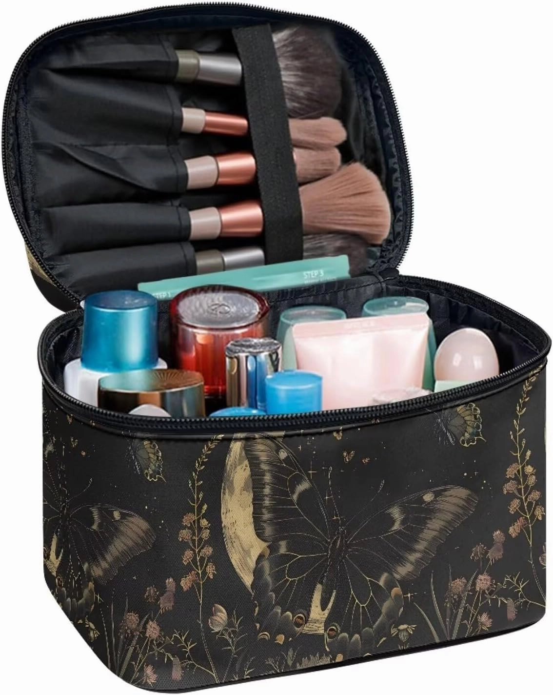 Goth Makeup Bag for Women Star and Moon cosmetic bag with handle on top Butterfly Travel Toiletry Bag Large Capacity Aesthetic Travel Skincare Bag Organizer travel bag for small items Womens