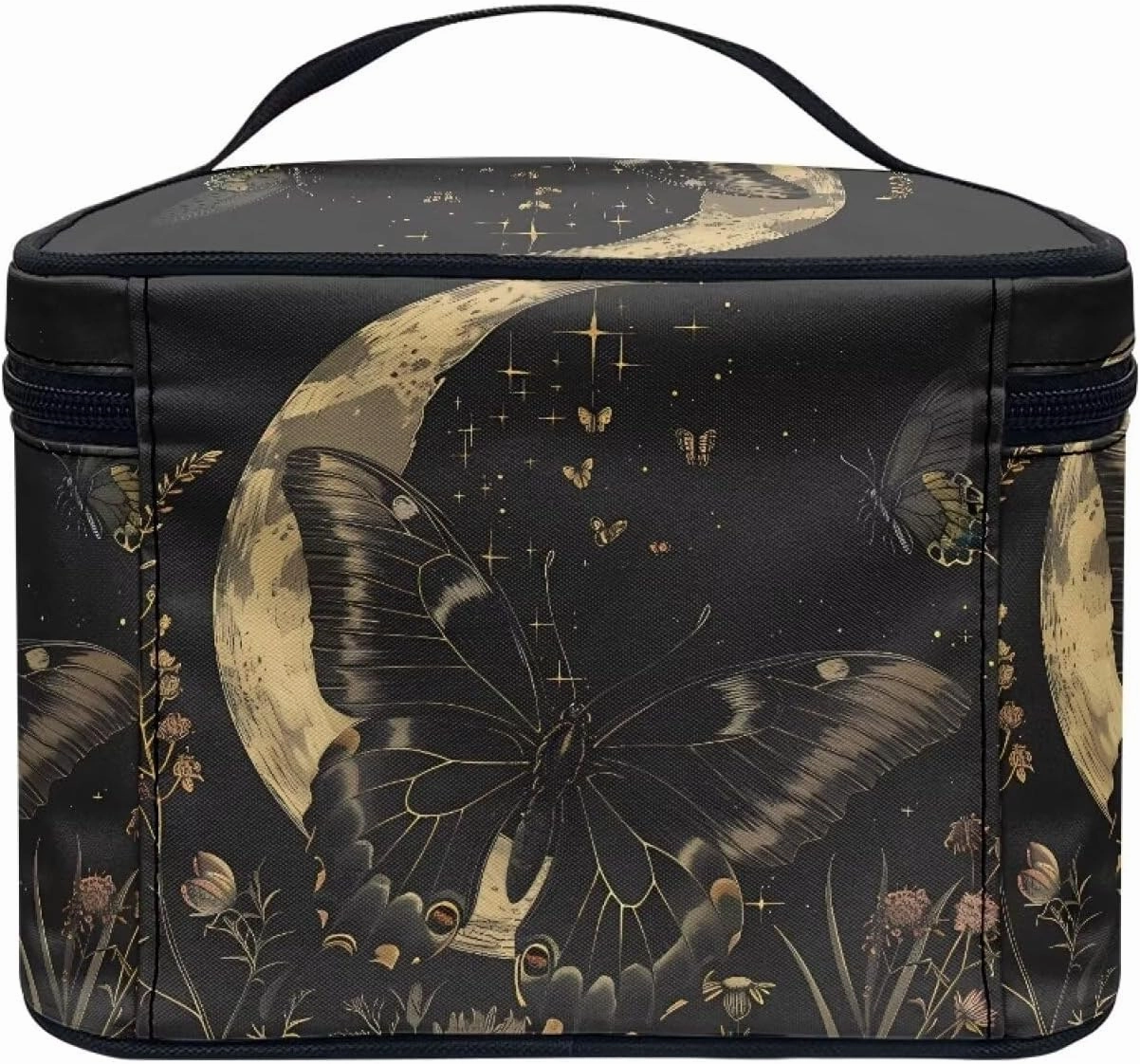Goth Makeup Bag for Women Star and Moon cosmetic bag with handle on top Butterfly Travel Toiletry Bag Large Capacity Aesthetic Travel Skincare Bag Organizer travel bag for small items Womens
