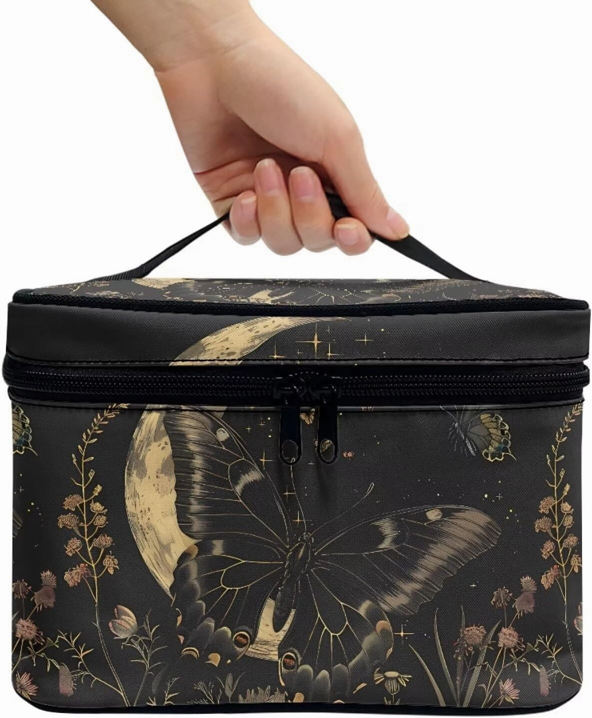 Goth Makeup Bag for Women Star and Moon cosmetic bag with handle on top Butterfly Travel Toiletry Bag Large Capacity Aesthetic Travel Skincare Bag Organizer travel bag for small items Womens