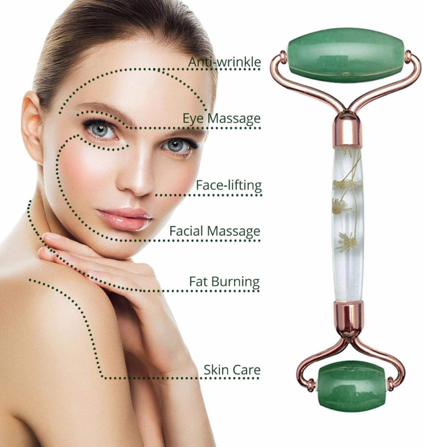 Gouache Scraper Face Massage Jade Roller Set Natural Gouache Stone Facial Roller Jade Massager Gua Sha Face Scraper,Type C