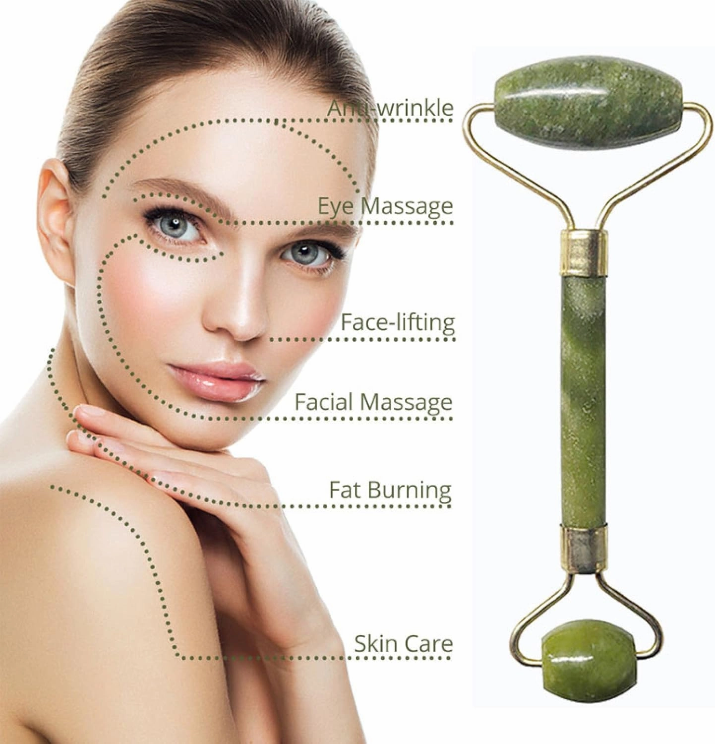 Gouache Stone Jade Roller Face Massager Gouache Scraper Set Natural Jade Facial Massage Roller Gua Sha Scraper Face,Type 16