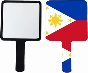 GOYMFKM Handheld Travel Mirror with Handle, Republic of Philippines Flag Handheld Mirror, Square Cosmetic Salon Makeup Mirror for Barbers Hairdressers Black 9×16Cm