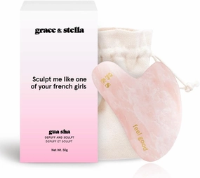 grace & stella Gua Sha Massage Tool, Rose Quartz, Face Sculpting, Lymphatic Drainage, Depuffing