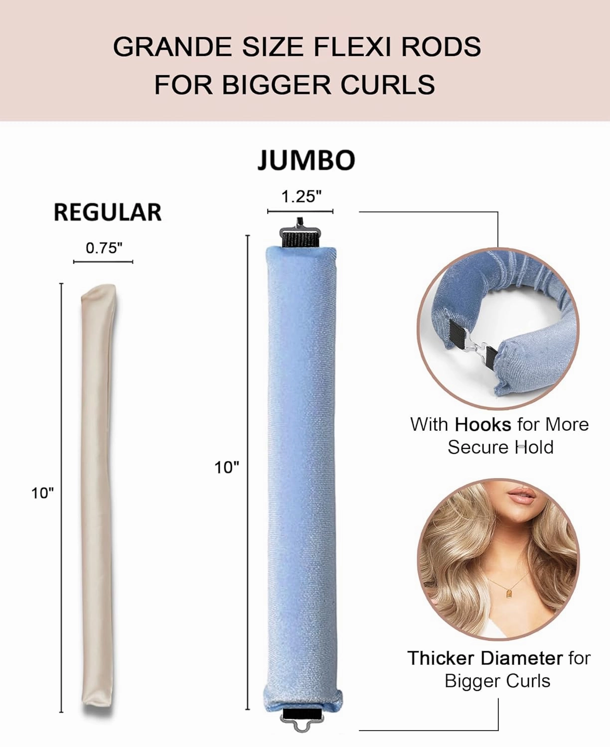 Grande Heatless Curls Overnight Rods No Heat Hair Curlers to Sleep Jumbo Foam Large Hair Rollers for Long Short Hair Heatless Curling Rod Set with Satin Wrap for Sleeping Blue