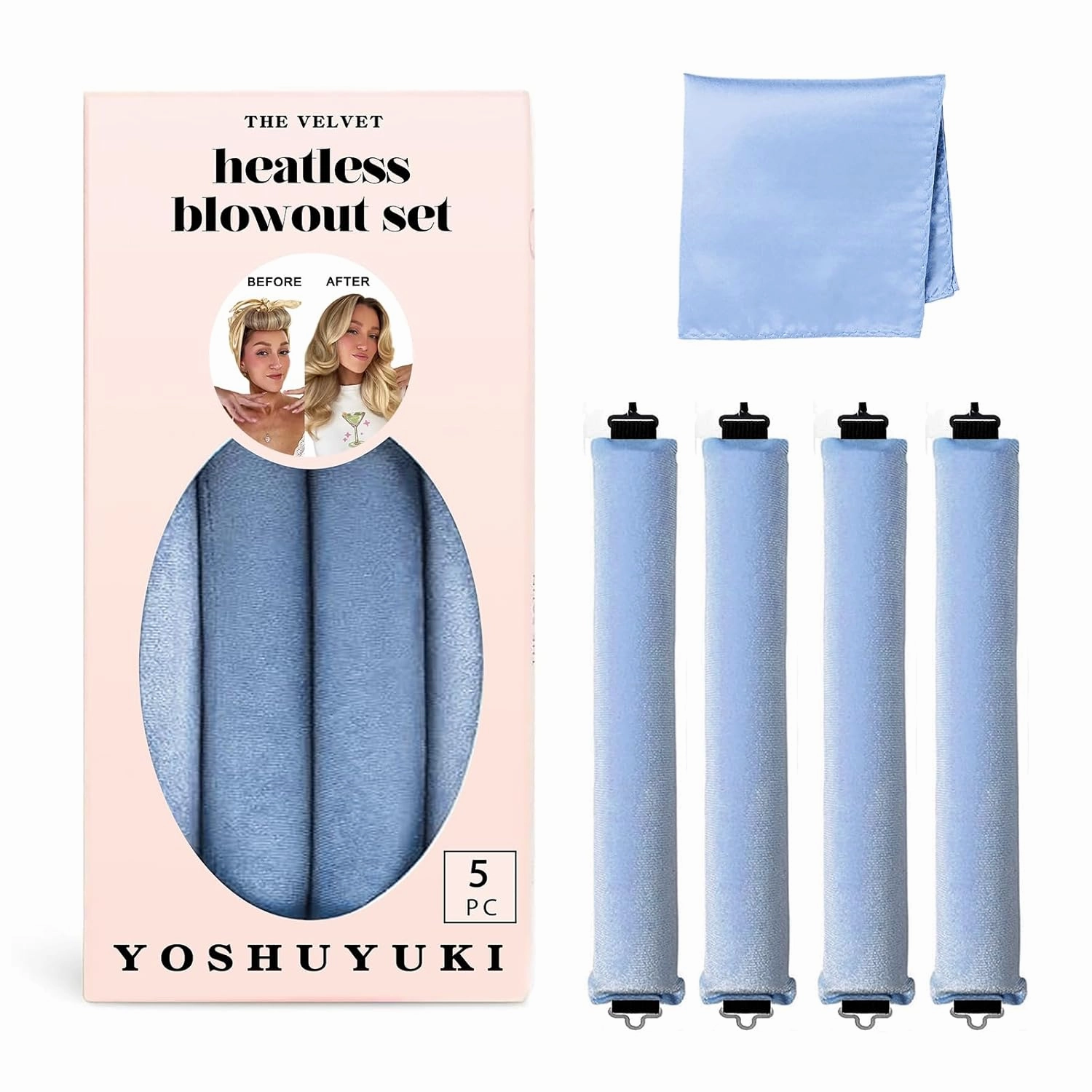 Grande Heatless Curls Overnight Rods No Heat Hair Curlers to Sleep Jumbo Foam Large Hair Rollers for Long Short Hair Heatless Curling Rod Set with Satin Wrap for Sleeping Blue