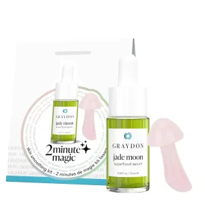 Graydon Jade Moon Superfood Face Serum With Rose Quartz Mushroom Shaped Gua Sha 2 Minute Magic Skin Smoothing Kit Boosts Moisture Barrier & Soothes Skin Silky Oat Oil, Prickly Pear, Goji Berries 10ml