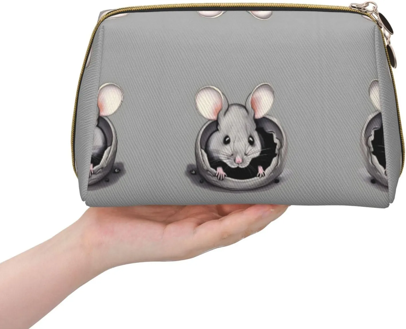 Grey Ratmakeup Bag Organizer,Toiletry Cosmetic Bag,Zipper Pouch Brushes Storage Case(Large)