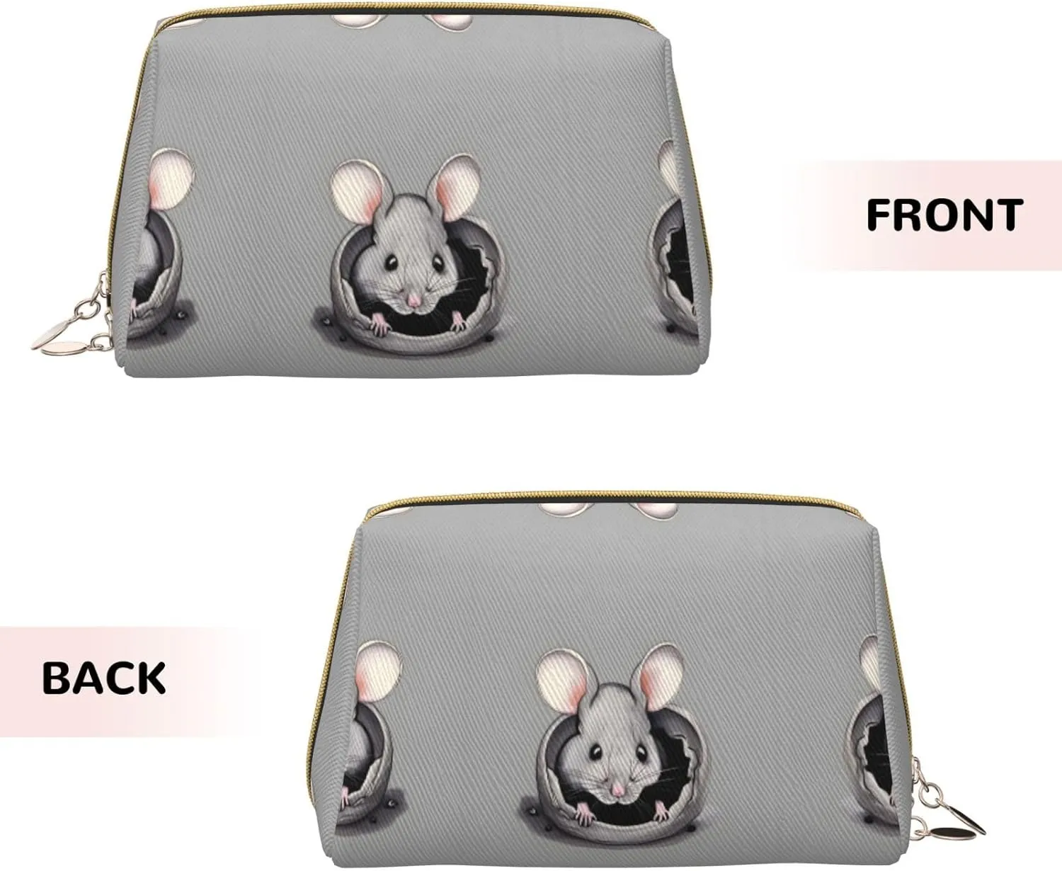 Grey Ratmakeup Bag Organizer,Toiletry Cosmetic Bag,Zipper Pouch Brushes Storage Case(Large)