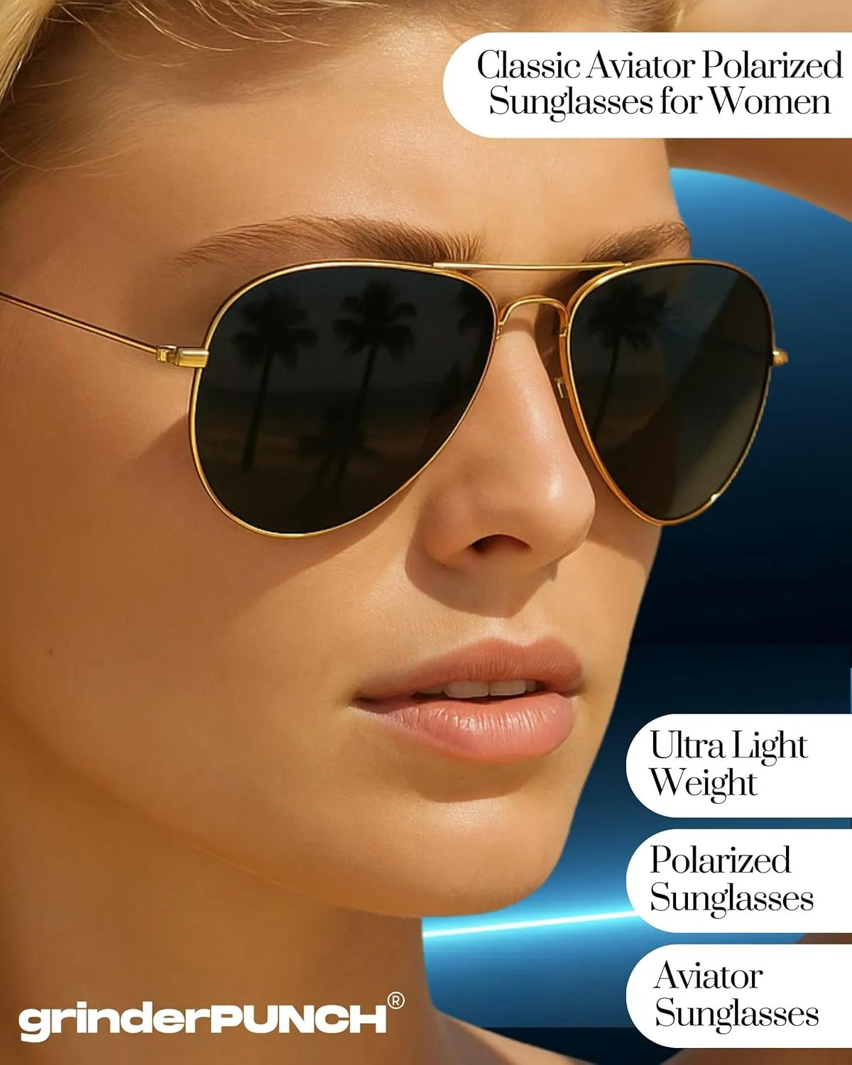 grinderPUNCH Unisex Aviator Sunglasses | Fashionable & Lightweight Frame Suits All Face Shapes | 100% UV Protection