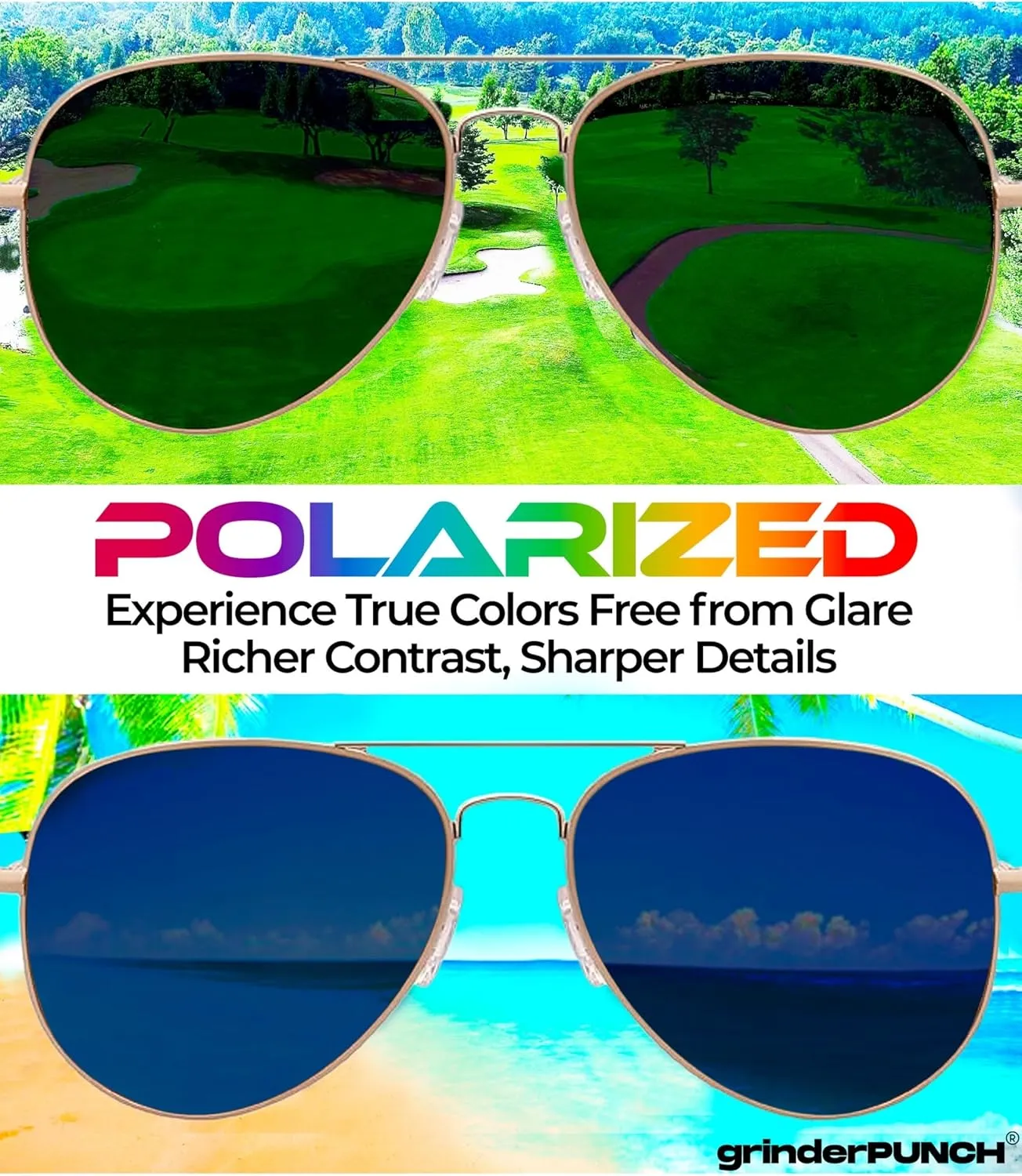 grinderPUNCH Unisex Aviator Sunglasses | Fashionable & Lightweight Frame Suits All Face Shapes | 100% UV Protection