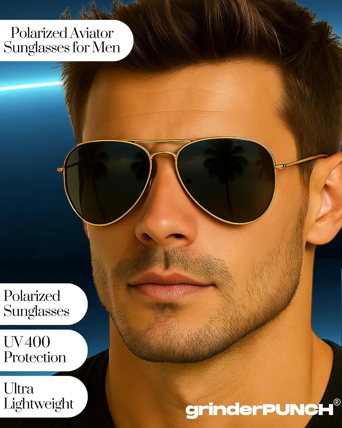 grinderPUNCH Unisex Aviator Sunglasses | Fashionable & Lightweight Frame Suits All Face Shapes | 100% UV Protection
