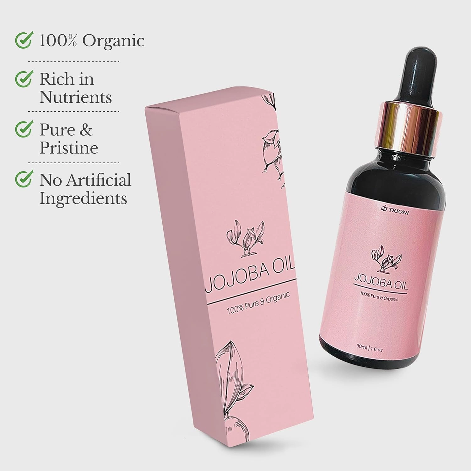 Gua Sha Facial Tools Gift Set Consists of TRIONI 100% Pure Jojoba Oil Enriched with Vitamin E (30ml), Authentic Rose Quartz Heart Shaped Guasha Tool for Face, Sponges (15ct), and a Drawstring Bag