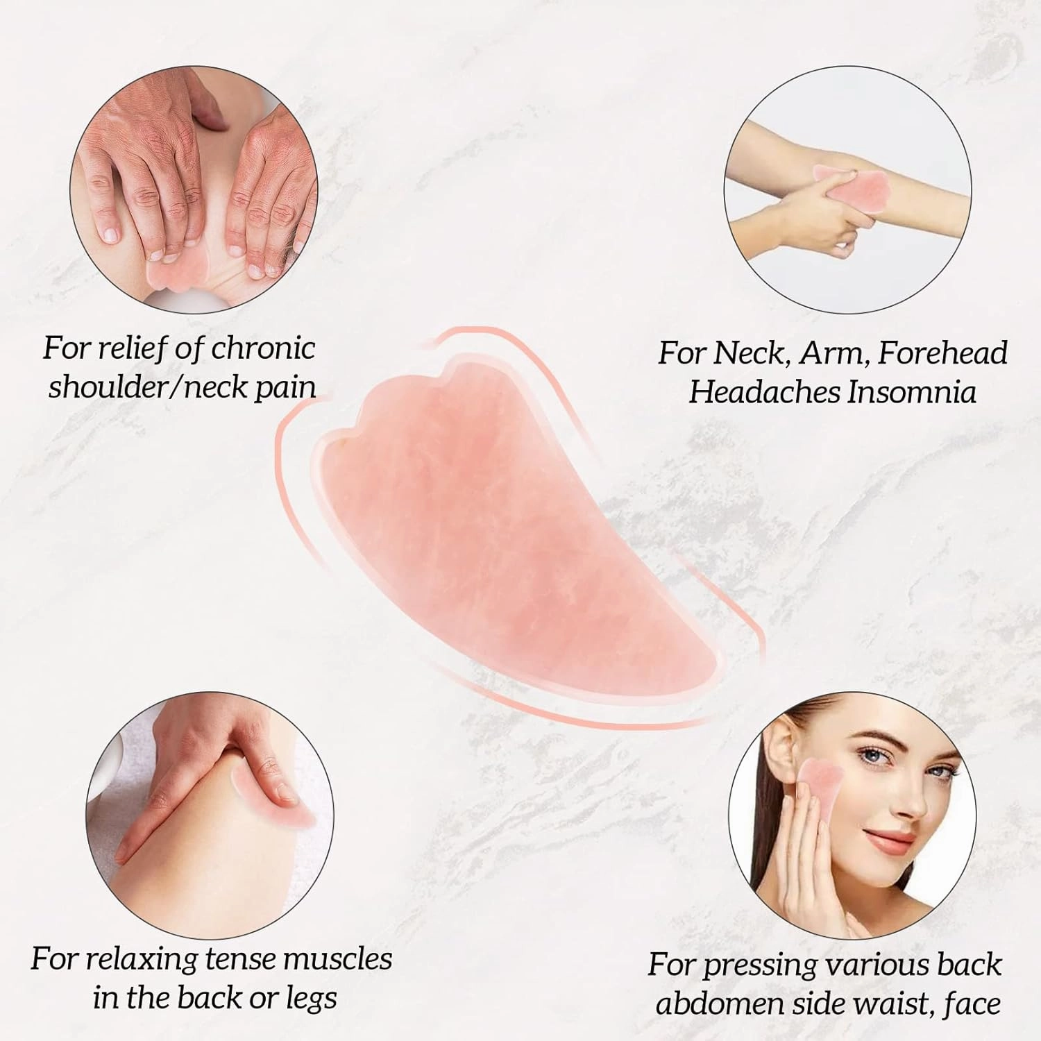 Gua Sha Facial Tools Set of 3 Guasha Massage Tool Rose Quartz Gua Sha Scraping Tool for Face,Neck, Eyes and Body,Jade Stone Guasha Board Pack of 3 (Pink)