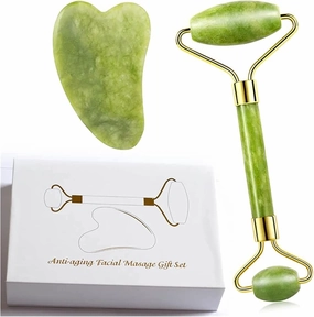 Gua sha Scraper Board Natural Crystal Jade Roller Facial Thin Massager Box Skin Slim Pink Stone Guasha Gem Anti Wrinkle Remover Gua Sha Gift Set Tool Massage Tool Set (Color : Sets 02)