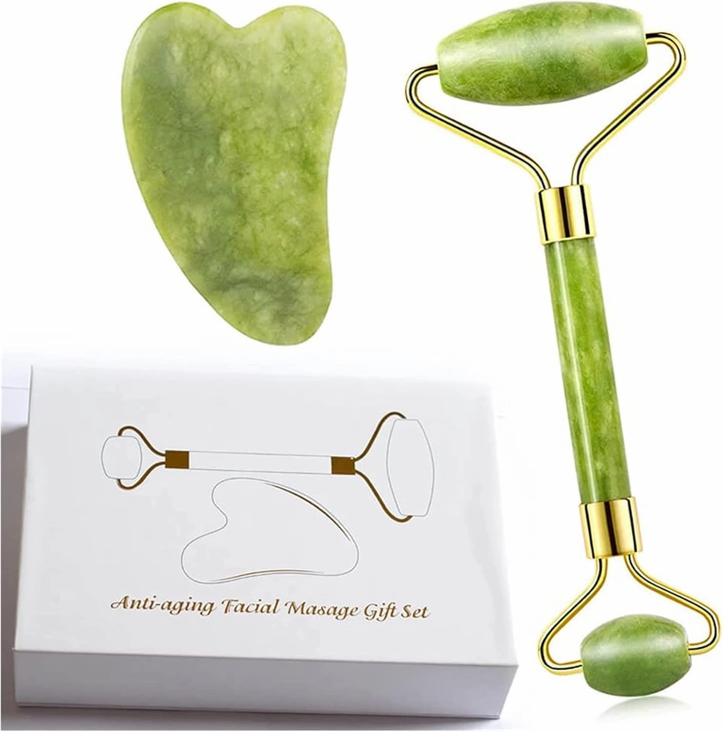 Gua sha Scraper Board Natural Crystal Jade Roller Facial Thin Massager Box Skin Slim Pink Stone Guasha Gem Anti Wrinkle Remover Gua Sha Gift Set Tool Massage Tool Set (Color : Sets 02)