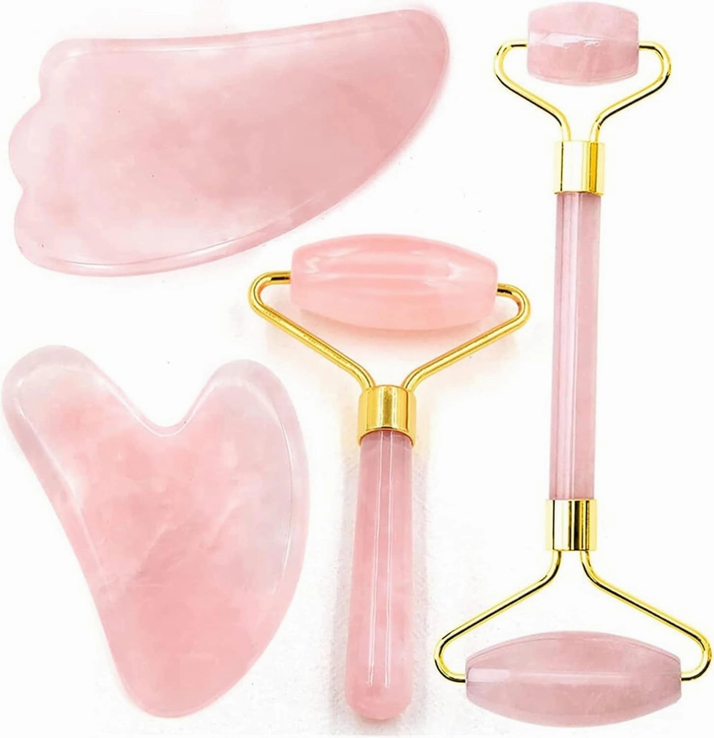 Gua sha Scraper Board Natural Crystal Jade Roller Facial Thin Massager Box Skin Slim Pink Stone Guasha Gem Anti Wrinkle Remover Gua Sha Gift Set Tool Massage Tool Set (Color : Sets 02)