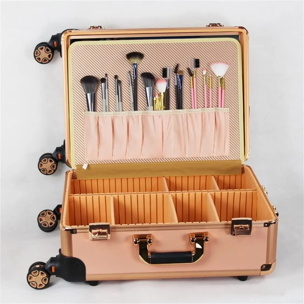 Hairdressing Makeup Case With Lamp And Ladies Makeup Barber Suitcase Wheels Trolley Tool Box(D)
