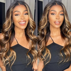 Halcyon Long Brown Wavy Wig for Women Brown Wig With Highlights 26 Inch Middle Part Long Wavy Synthetic Curly Wig for Daily Use Brown Mixed Blonde Wig