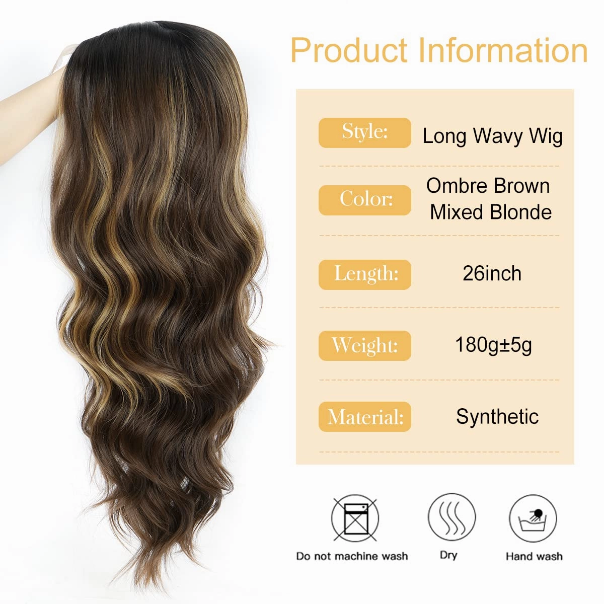 Halcyon Long Brown Wavy Wig for Women Brown Wig With Highlights 26 Inch Middle Part Long Wavy Synthetic Curly Wig for Daily Use Brown Mixed Blonde Wig