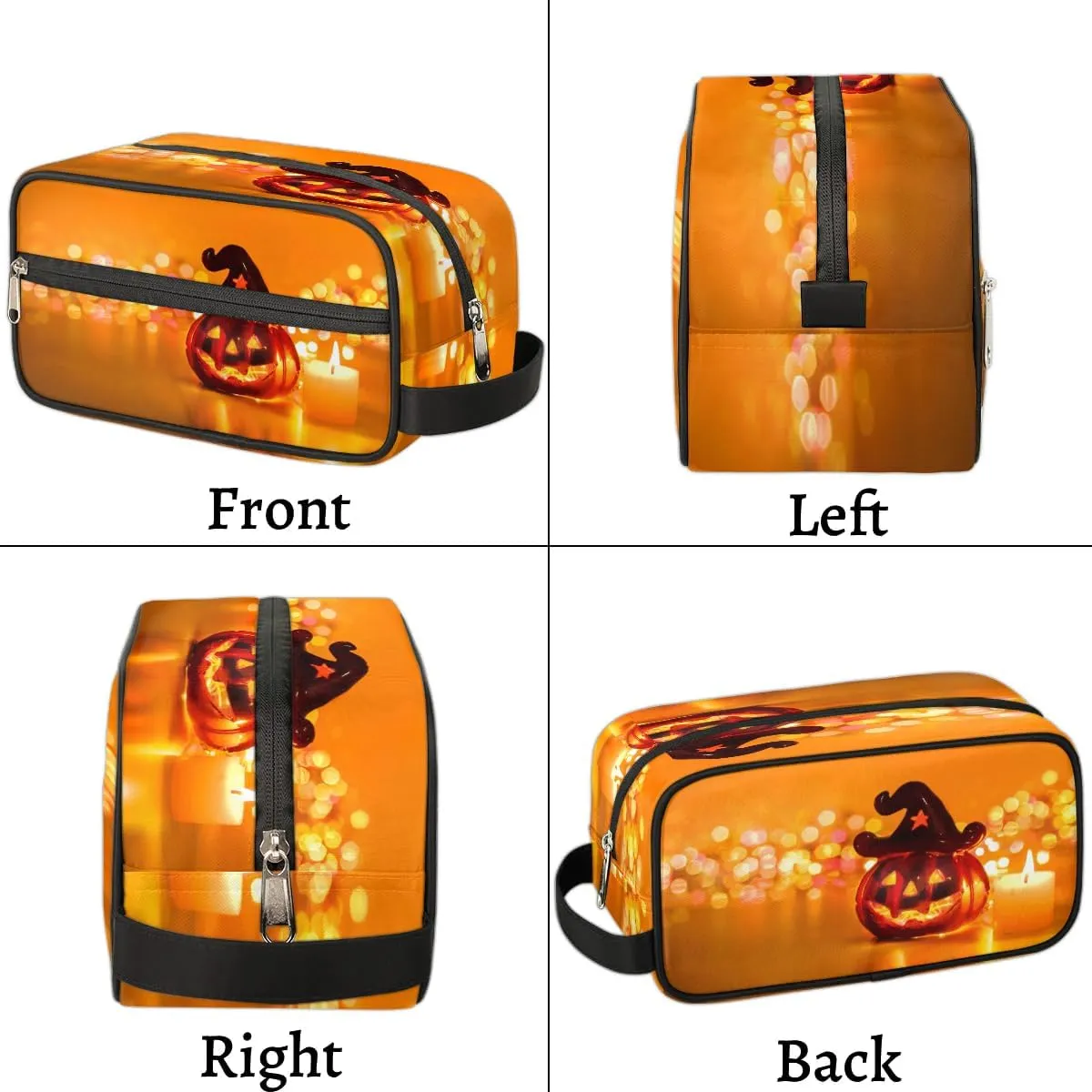 Halloween Pumpkin Candle Travel Toiletry Bag for Women Men Small Cosmetic Makeup Organizer Water Resistant Shaving Bag Portable Make Up Bag Storage Bags with Handle