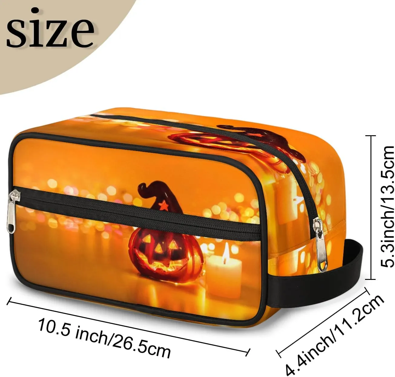Halloween Pumpkin Candle Travel Toiletry Bag for Women Men Small Cosmetic Makeup Organizer Water Resistant Shaving Bag Portable Make Up Bag Storage Bags with Handle