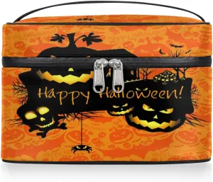 Halloween Theme Makeup Bag Small Cosmetic Bag for Women Travel Makeup Case Organizer Portable Zipper Make Up Brush Bag Cute Toiletry Bag Storage Bags with Handle