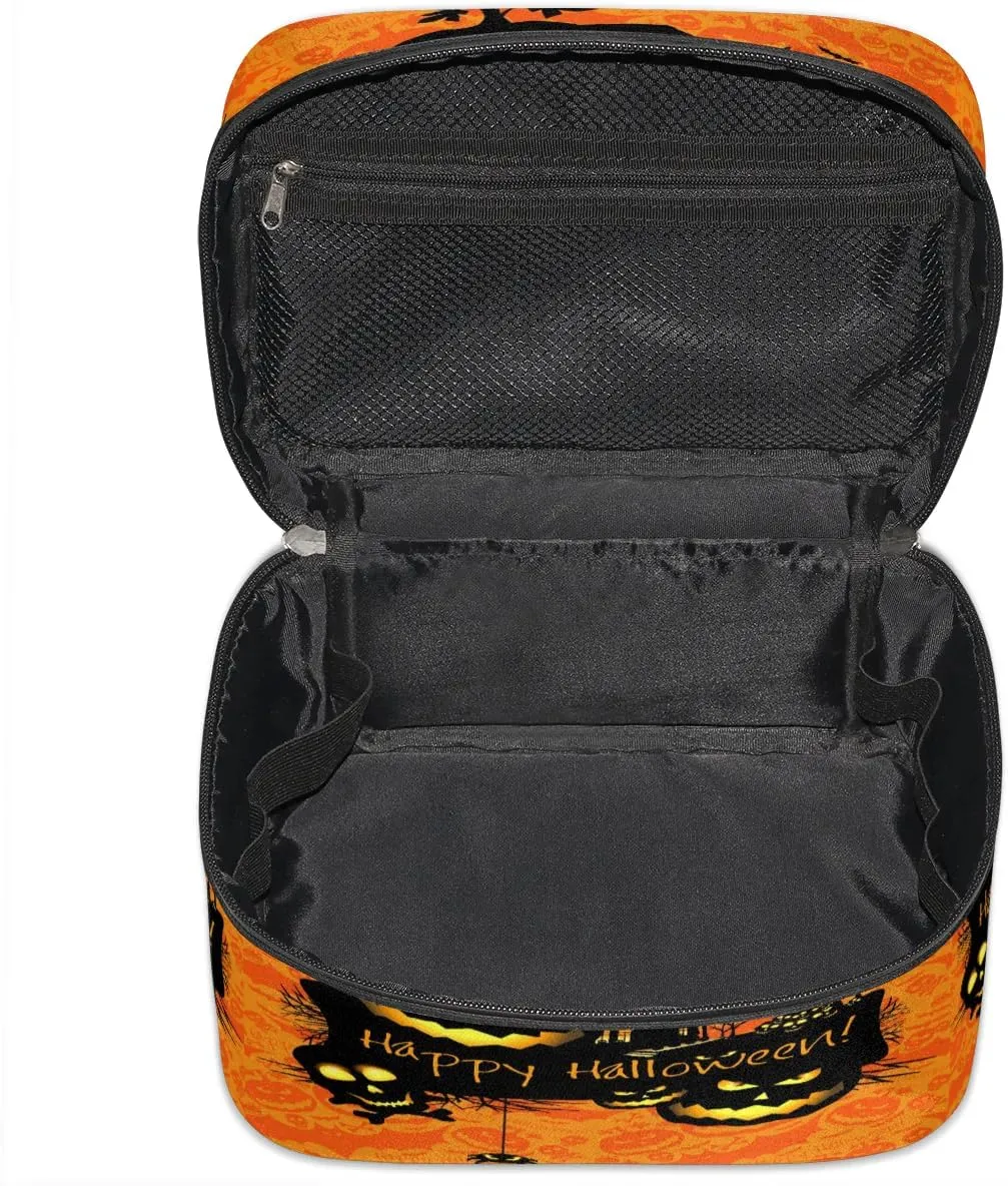 Halloween Theme Makeup Bag Small Cosmetic Bag for Women Travel Makeup Case Organizer Portable Zipper Make Up Brush Bag Cute Toiletry Bag Storage Bags with Handle