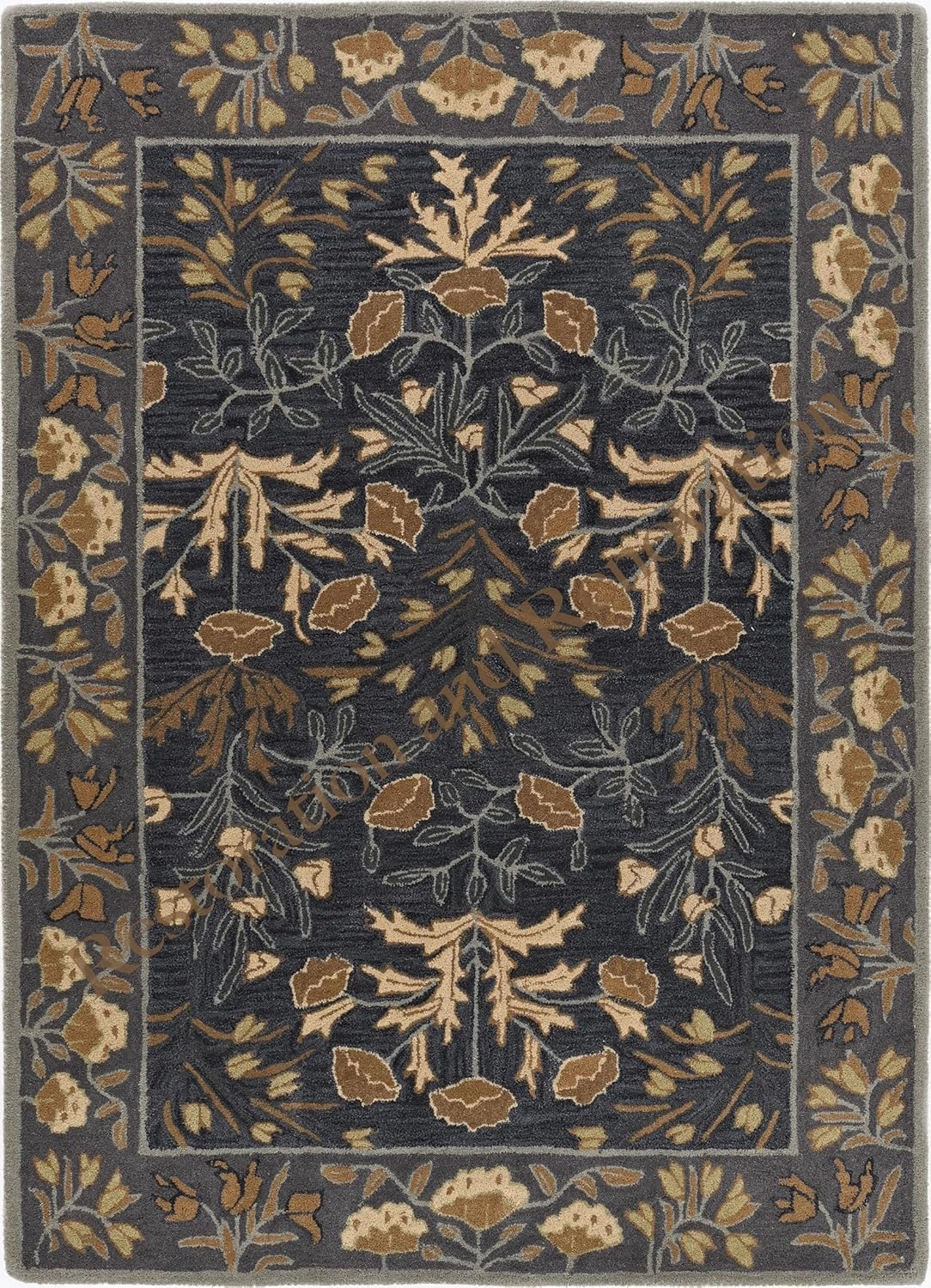 Handmade Floral Adeline Beige/Blue Tulips Traditional Crafted Wool Area Rug for Living Room Bedroom and Kitchen (Blue, 10X8 FT)