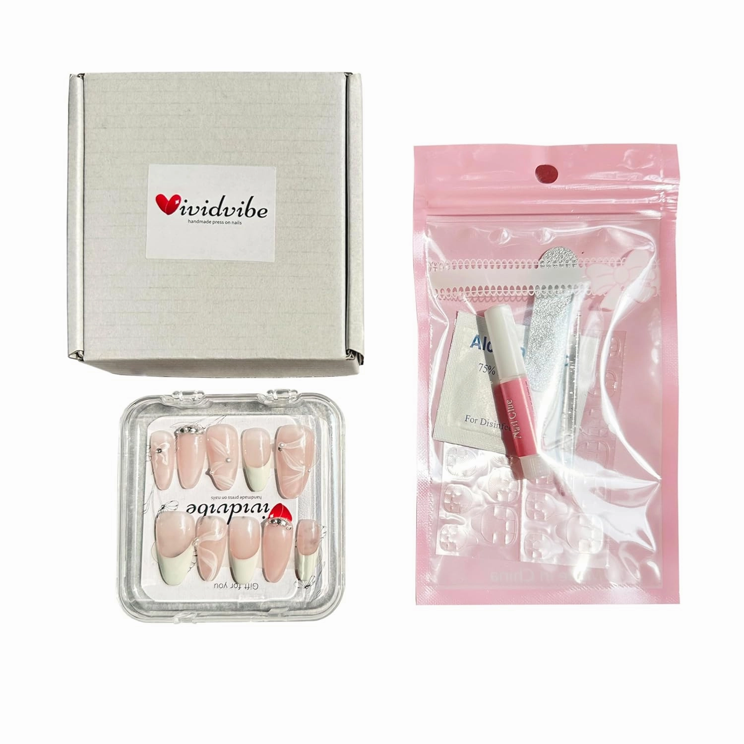 Handmade Press on Nails - Vividvibe Long Oval Pink ballet girl series French ribbon.Re-usable and Eco-friendly,Come with Glue Tabs,10 pcs (Pink, S),Ballerina bliss