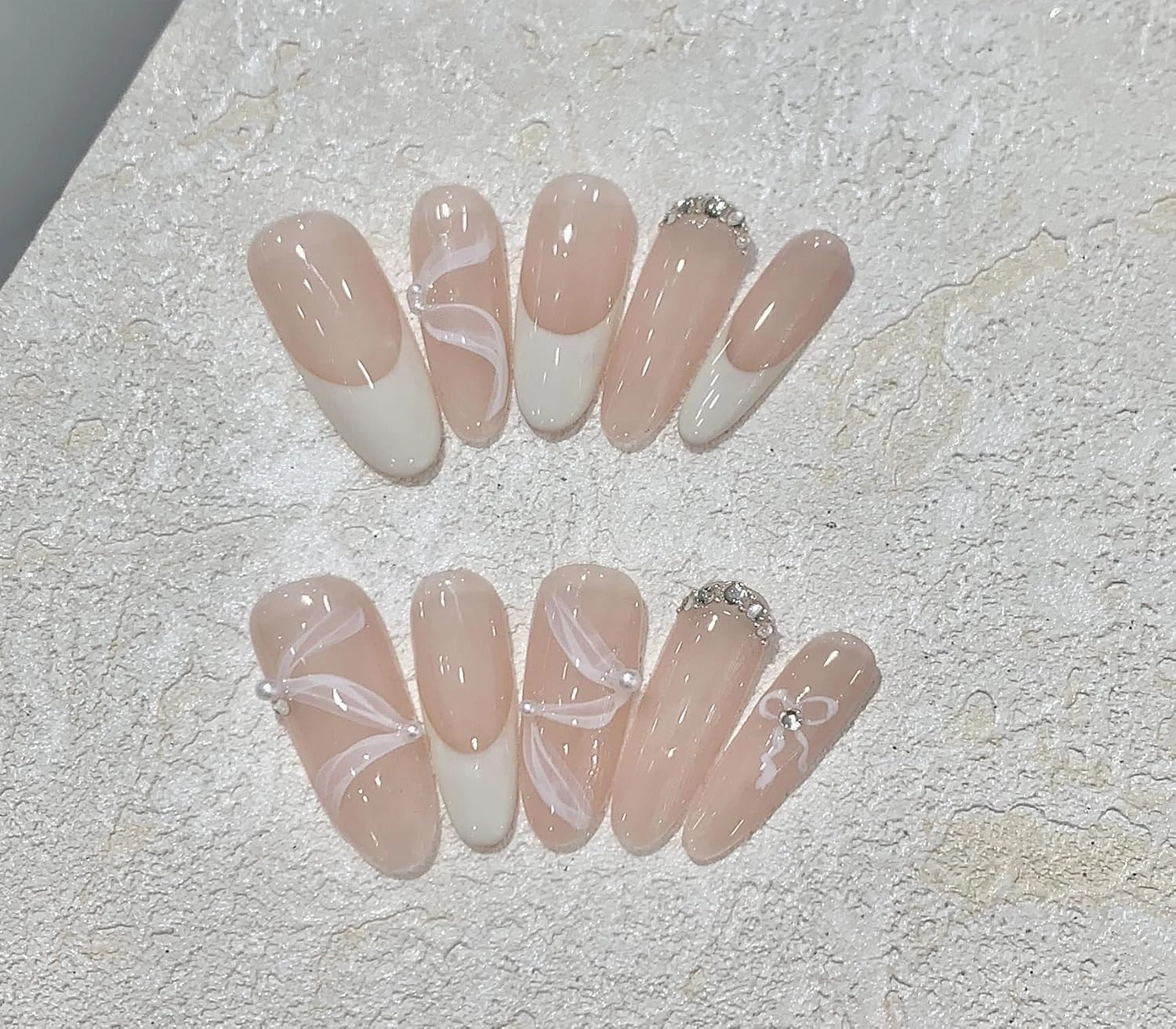 Handmade Press on Nails - Vividvibe Long Oval Pink ballet girl series French ribbon.Re-usable and Eco-friendly,Come with Glue Tabs,10 pcs (Pink, S),Ballerina bliss